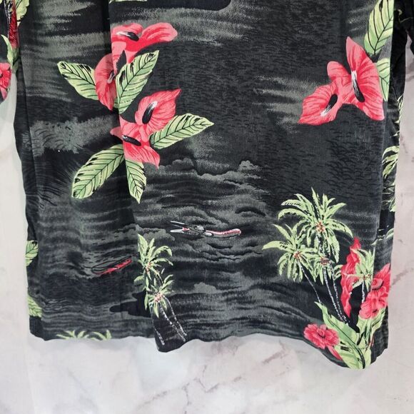 Vintage OP Shirt Mens Medium Black Green Button Up Short Hawaiian Leaf Tropical - Picture 7 of 10